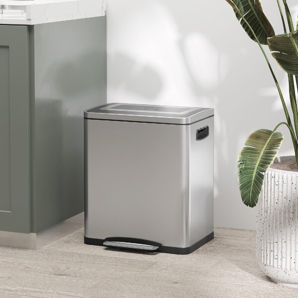 DecHome Bidone Immondizia a 2 Sezioni da 15L a Pedale con Coperchio Silenzioso in Acciaio Inox e PP 40x34.8x47.5 cm - SRA462F