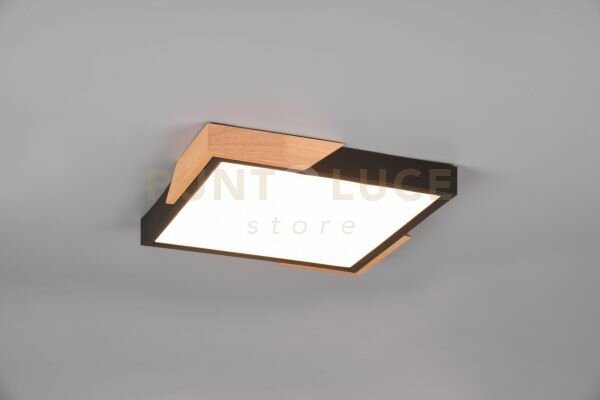 Meta plafoniera led 20w 2400lm, 3000k quadrata bordo nero e legno n
