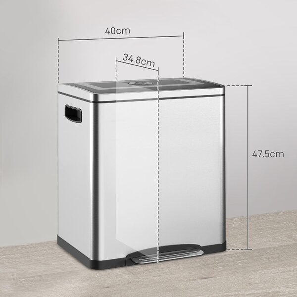 DecHome Bidone Immondizia a 2 Sezioni da 15L a Pedale con Coperchio Silenzioso in Acciaio Inox e PP 40x34.8x47.5 cm - SRA462F
