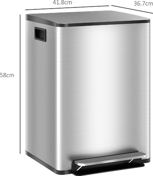 DecHome Bidone Immondizia a 2 Sezioni da 20L a Pedale con Coperchio Silenzioso in Acciaio Inox e PP 41.8x36.7x58 cm - SRA464F