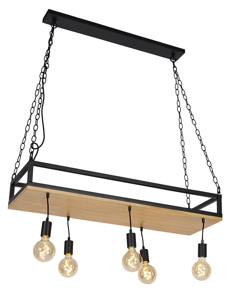Lampada a sospensione intelligente nera con legno incl. 5 Wifi G95 - Shelf