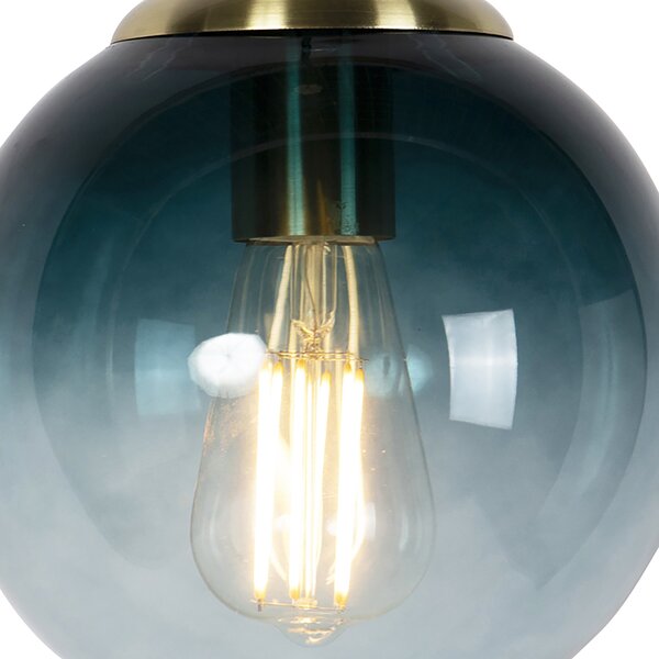 Lampada a sospensione smart ottone con vetro blu oceano 20 cm incl. WiFi ST64 - Pallon