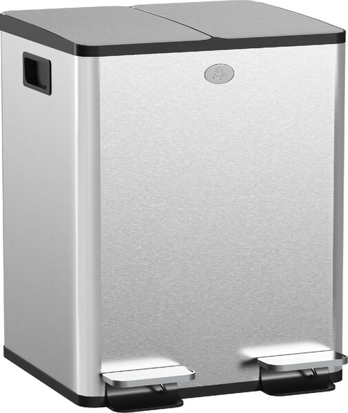 DecHome Bidone Immondizia a 2 Sezioni da 20L con Chiusura Silenziosa in Acciaio Inox e PP 45.8x36x51.6 cm - SRA465F