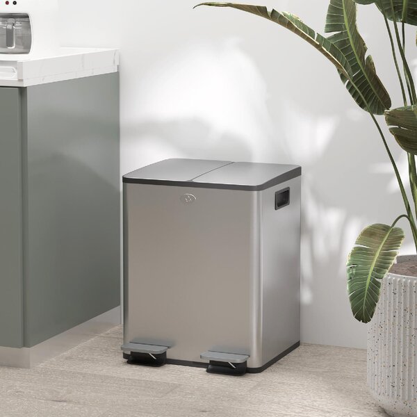 DecHome Bidone Immondizia a 2 Sezioni da 20L con Chiusura Silenziosa in Acciaio Inox e PP 45.8x36x51.6 cm - SRA465F