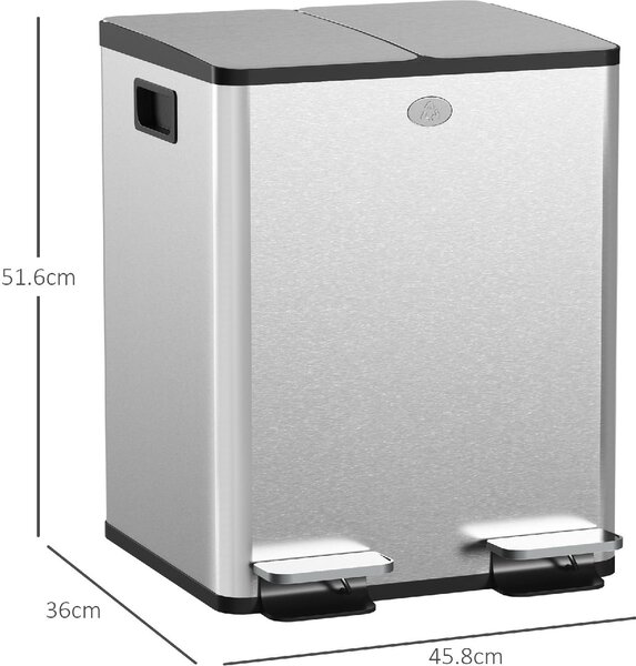 DecHome Bidone Immondizia a 2 Sezioni da 20L con Chiusura Silenziosa in Acciaio Inox e PP 45.8x36x51.6 cm - SRA465F