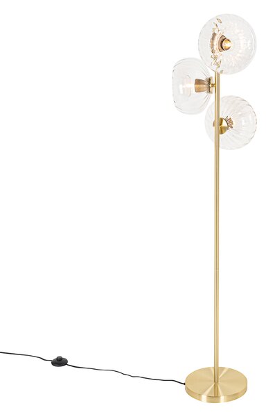 Lampada da terra Art Déco oro con vetro 3 luci - Ayesha