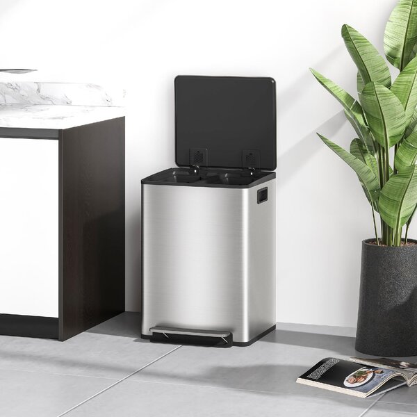 DecHome Bidone Immondizia a 2 Sezioni da 20L a Pedale con Coperchio Silenzioso in Acciaio Inox e PP 41.8x36.7x58 cm - SRA464F