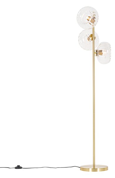 Lampada da terra Art Déco oro con vetro 3 luci - Ayesha