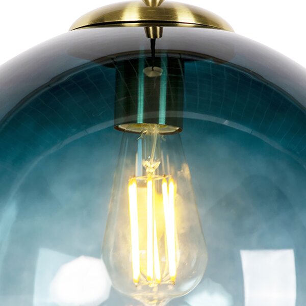 Lampada a sospensione smart in ottone con vetro blu oceano 33 cm incl. WiFi ST64 - Pallon