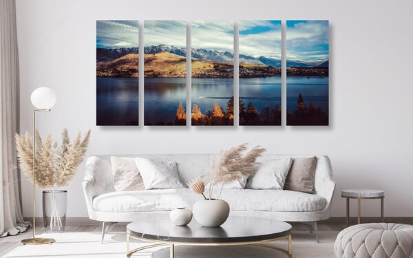 Quadri 5 pezzi – Tramonto sul lago
