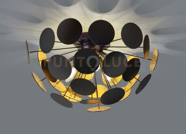 Discalgo plafoniera sfera tondi metallo nero opaco + oro d. 54cm 3 
