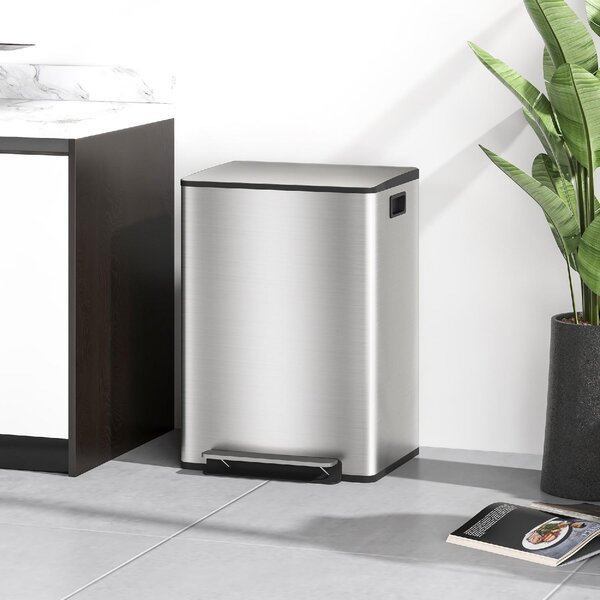 DecHome Bidone Immondizia a 2 Sezioni da 30L a Pedale con Coperchio Silenzioso in Acciaio Inox e PP 47.7x37.5x66.8 cm - SRA466F