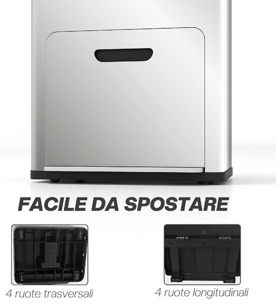 DecHome Bidone Immondizia a 3 Sezioni da 56L con Supporto per Deodorante in Acciaio e PP 45.7x35.8x76 cm colore Argento - 980SRS383
