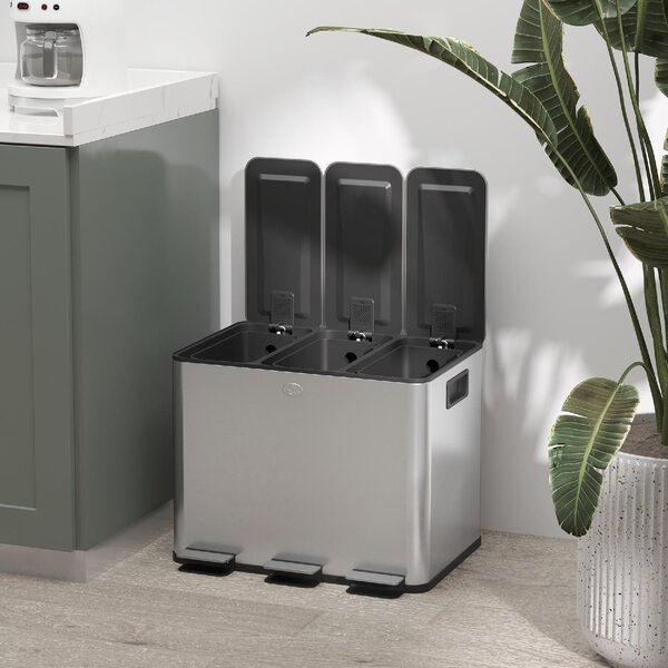 DecHome Bidone Immondizia a 3 Sezioni da 20L con Chiusura Silenziosa in Acciaio Inox e PP 61.9x36.6x56.7 cm - SRA467F