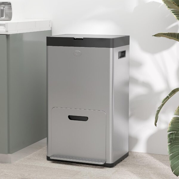 DecHome Bidone Immondizia a 3 Sezioni da 56L con Supporto per Deodorante in Acciaio e PP 45.7x35.8x76 cm colore Argento - 980SRS383