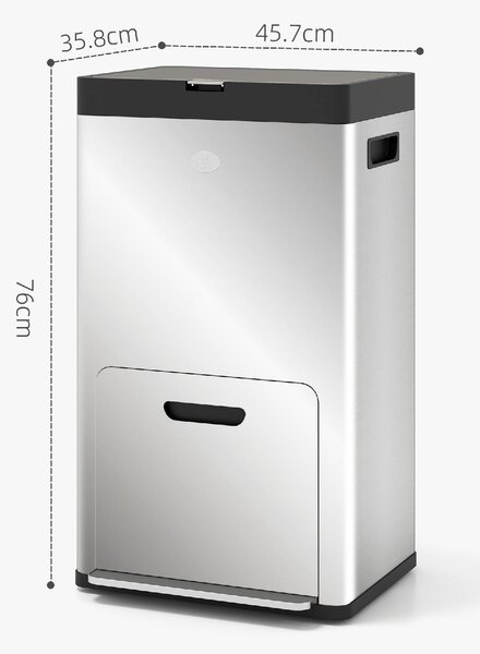 DecHome Bidone Immondizia a 3 Sezioni da 56L con Supporto per Deodorante in Acciaio e PP 45.7x35.8x76 cm colore Argento - 980SRS383