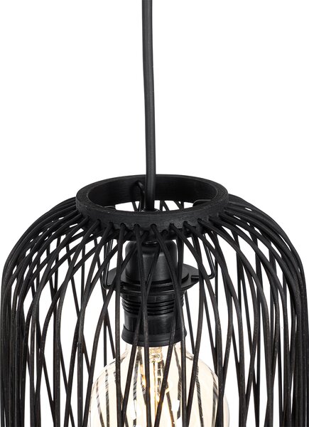 Lampada a sospensione da esterno rustica in rattan nero 3 luci - Calamus