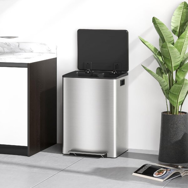 DecHome Bidone Immondizia a 2 Sezioni da 30L a Pedale con Coperchio Silenzioso in Acciaio Inox e PP 47.7x37.5x66.8 cm - SRA466F