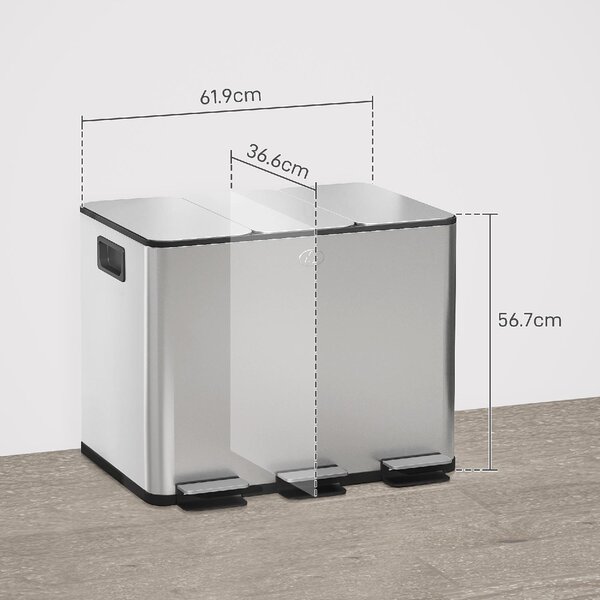 DecHome Bidone Immondizia a 3 Sezioni da 20L con Chiusura Silenziosa in Acciaio Inox e PP 61.9x36.6x56.7 cm - SRA467F
