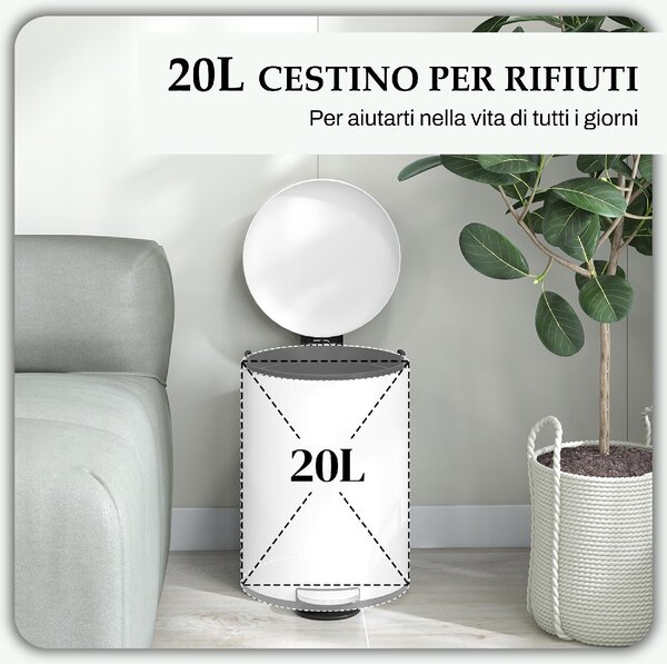 DecHome Bidone Immondizia a Pedale da 20L con Coperchio a Chiusura Morbida in Metallo e PP 36x30x44.5 cm colore Crema - CWA468F