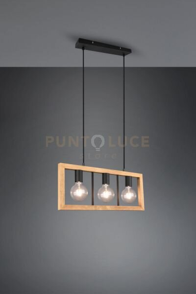 Agra sospensione legno naturale e metallo nero 3 diffusori l. 60cm 