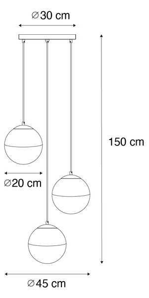 Lampada a sospensione retrò nera con vetro trasparente rotondo a 3 luci - Eclipse