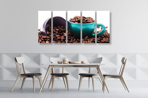 Quadri 5 pezzi – Tazze con chicchi di caffè