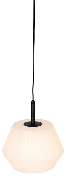 Lampada a sospensione da esterno moderna nera con paralume bianco 33 cm IP44 - Robbert