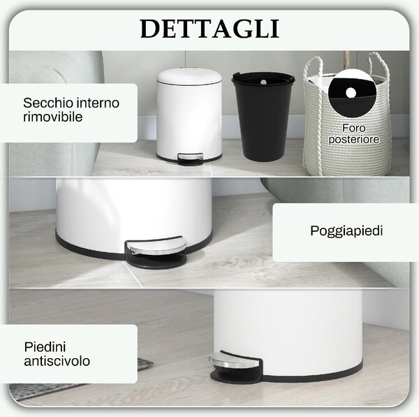 DecHome Bidone Immondizia a Pedale da 20L con Coperchio a Chiusura Morbida in Metallo e PP 36x30x44.5 cm colore Crema - CWA468F