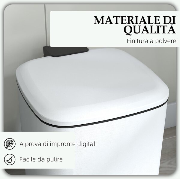 DecHome Bidone Immondizia da 12L a Pedale con Chiusura Silenziosa in Metallo e PP 24.5x32x34.5 cm colore Bianco - WTA470F