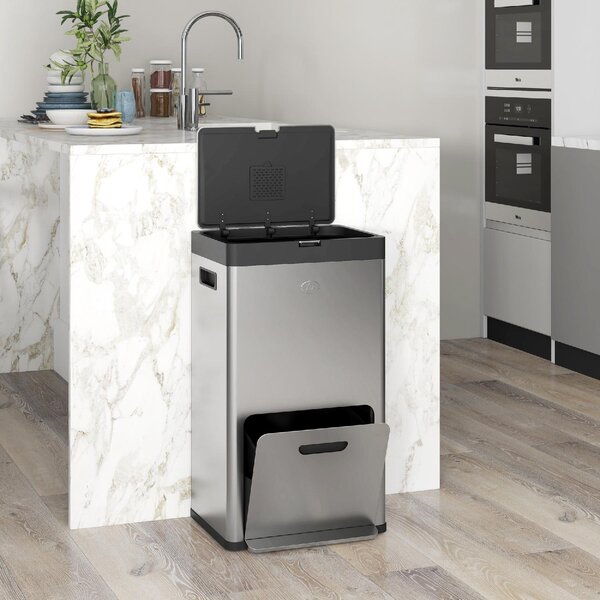 DecHome Bidone Immondizia a 3 Sezioni da 56L con Supporto per Deodorante in Acciaio e PP 45.7x35.8x76 cm colore Argento - 980SRS383