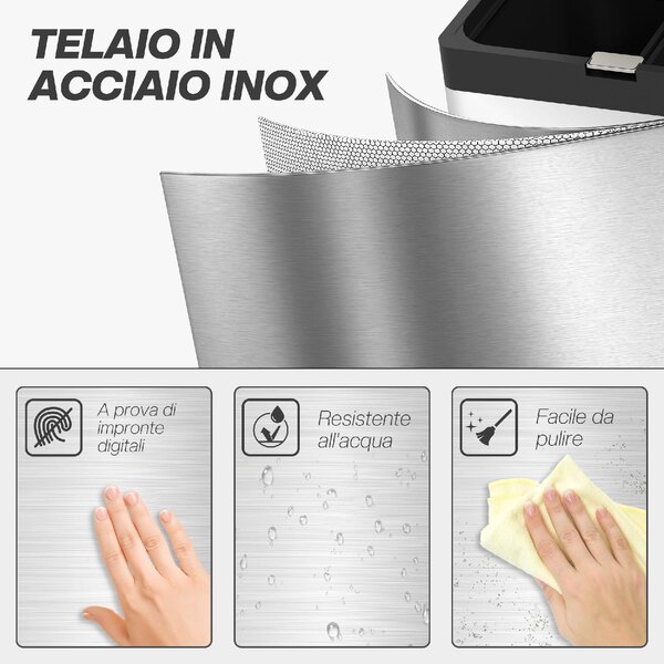 DecHome Bidone Immondizia a 3 Sezioni da 56L con Supporto per Deodorante in Acciaio e PP 45.7x35.8x76 cm colore Argento - 980SRS383