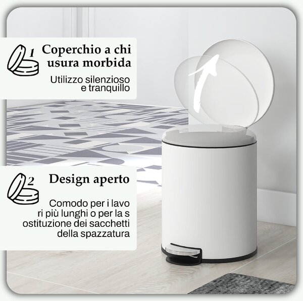 DecHome Bidone Immondizia a Pedale da 20L con Coperchio a Chiusura Morbida in Metallo e PP 36x30x44.5 cm colore Crema - CWA468F