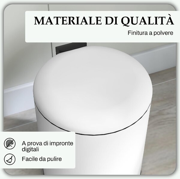 DecHome Bidone Immondizia a Pedale da 20L con Coperchio a Chiusura Morbida in Metallo e PP 36x30x44.5 cm colore Crema - CWA468F