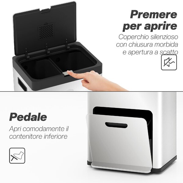 DecHome Bidone Immondizia a 3 Sezioni da 56L con Supporto per Deodorante in Acciaio e PP 45.7x35.8x76 cm colore Argento - 980SRS383