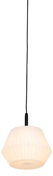 Lampada a sospensione da esterno moderna nera con paralume bianco 33 cm IP44 - Robbert