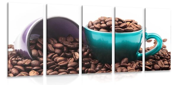 Quadri 5 pezzi – Tazze con chicchi di caffè