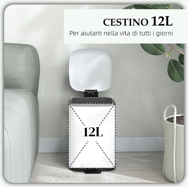 DecHome Bidone Immondizia da 12L a Pedale con Chiusura Silenziosa in Metallo e PP 24.5x32x34.5 cm colore Bianco - WTA470F