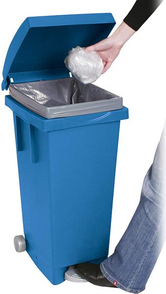 I.C.S. Bidone Spazzatura Pattumiera Rifiuti Differenziata con Coperchio e Ruote Capacit 80 Litri cm. 38x50x80 h colore Blu - C652085
