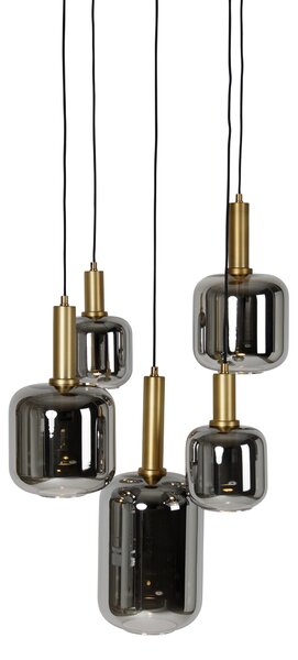Lampada a sospensione nera con vetro oro e fumé incl. 5 PUCC - Zuzanna