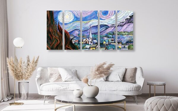 Quadri 5 pezzi – Riproduzione Notte stellata - Vincent van Gogh