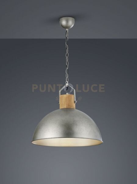 Delhi sospensione cupola metallo acciaio antico e legno d. 45cm 1 l