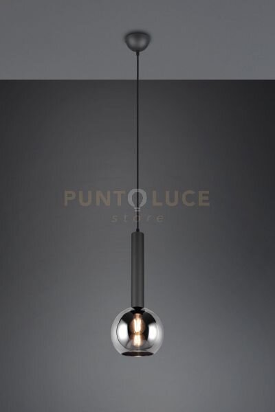 Clayton sospensione metallo nero vetro fume' cromato d. 20cm 1 luce