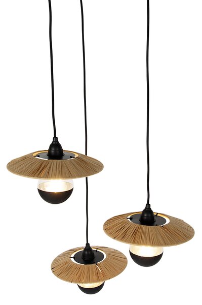 Lampada a sospensione rustica nera con corda 3 luci - Leia