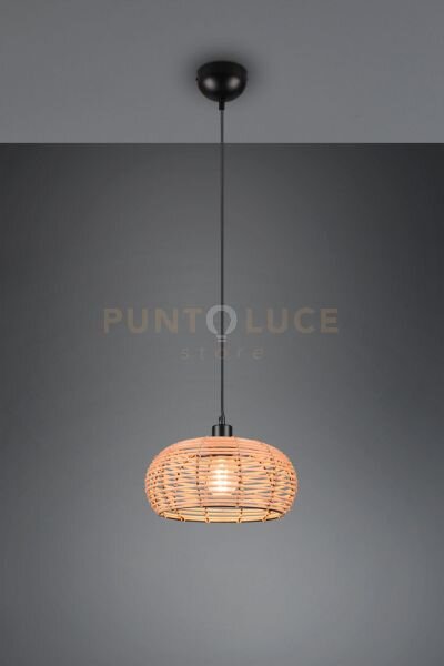 Inga sospensione reticolo rattan naturale e montatura nera d. 30cm 