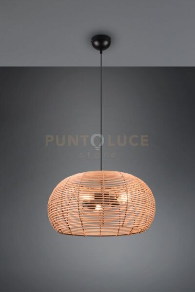 Inga sospensione reticolo rattan naturale e montatura nera d. 50cm 