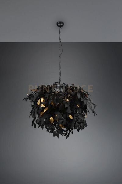 Leavy sospensione grande foglie lavabili nero e oro d. 70cm 4 luci 