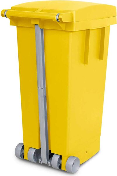 I.C.S. Bidone Spazzatura Pattumiera Rifiuti Differenziata con Coperchio e Ruote Capacit 80 Litri cm. 38x50x80 h colore Giallo - C656085