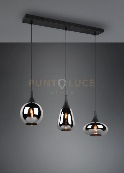Lumina sospensione rettangolare metallo nero con 3 diffusori di vet