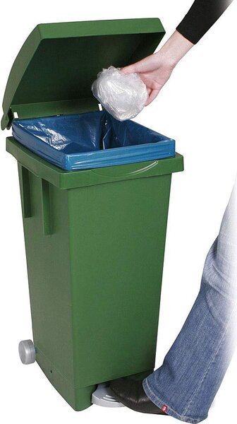 I.C.S. Bidone Spazzatura Pattumiera Rifiuti Differenziata con Coperchio e Ruote Capacit 80 Litri cm. 38x50x80 h colore Verde - C655085